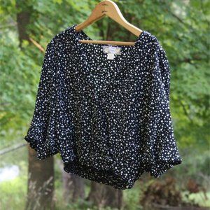 Black Crop Top Blouse with White Polka Dots